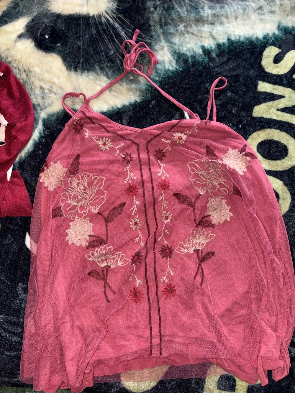 Maurices Rose Pink Floral Embroidered Sheer Cami